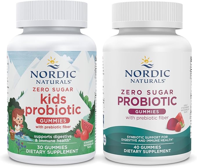 Nordic Naturals Vegan Probiotic Gummies Bundle - Zero Sugar Kids Probiotic Gummies - Strawberry Watermelon Flavor - 30 Gummies Zero Sugar Probiotic Gummies - Strawberry Watermelon Flavor - 40 Gummies