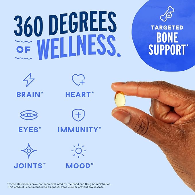 Oceanblue Professional Omega-3 2100 with Vitamin K2 &amp Vitamin D3 - Triple Strength Burpless Fish Oil Omega-3 Supplement with EPA &amp DHA - Wild Caught - Orange Flavor - 120 Mini Softgels