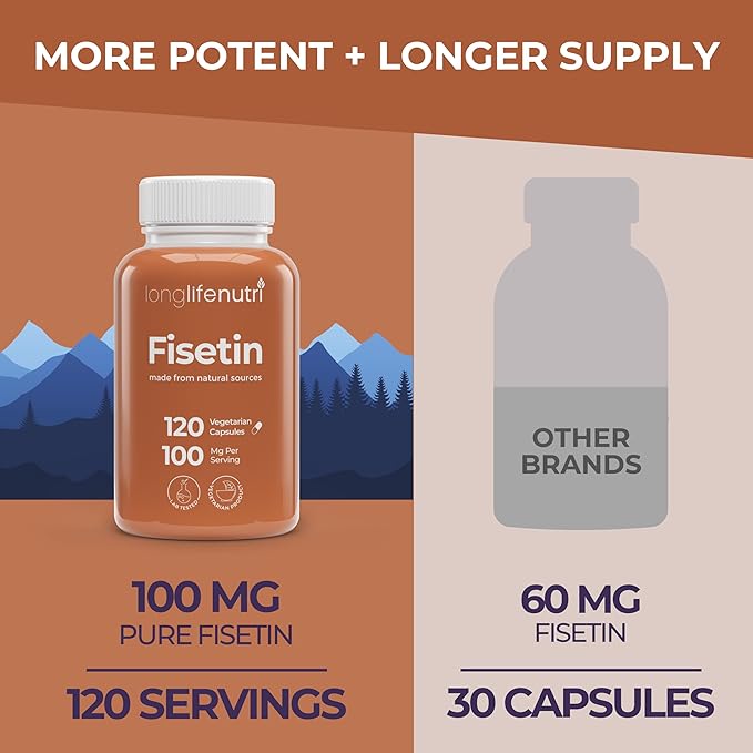 Fisetin 100mg - from Rhus Succedanea Stem Extract 120 Vegetarian Capsules Senolytic Supplement for Aging &amp Longevity 4-Month Supply Organic GMP Certified Made in USA