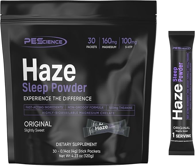 PEscience Haze Sleep Powder Melatonin-Free Unflavored Sleep Support with 5-HTP Theanine myo-Inositol and Magnesium 30 Servings
