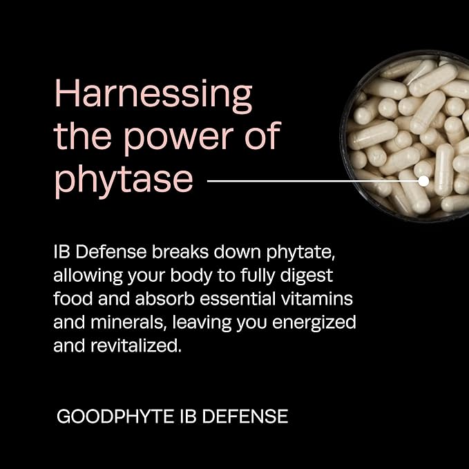 Goodphyte | IB Defense Dietary Supplement | 60 Capsules | Naturally Occuring Enzymes that Regulate Digestion | Premium All Natural Relief from IBS Constipation Bloating Gas &amp Indigestion