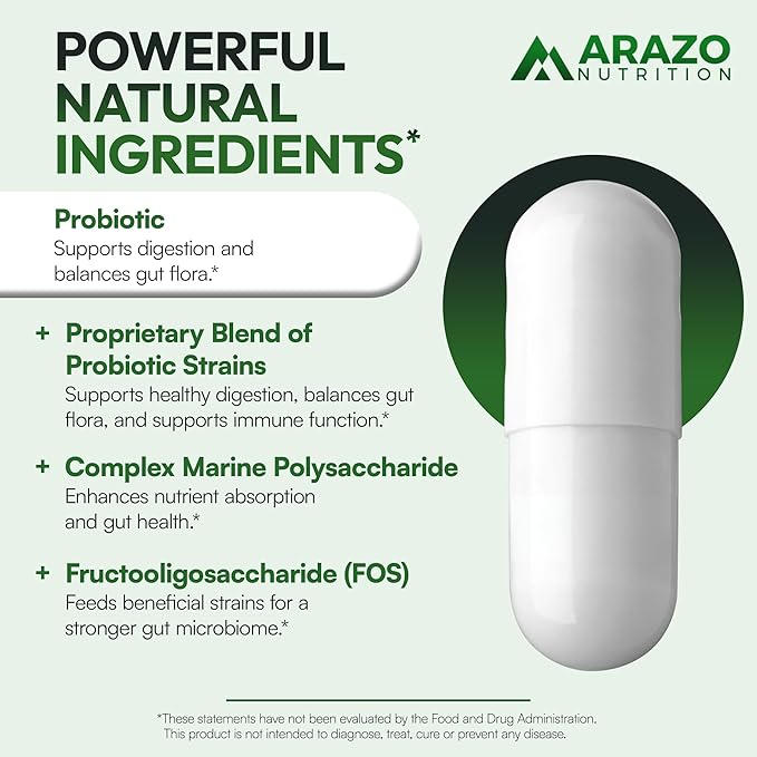 Arazo Nutrition Probiotic 40 Billion CFU - Shelf Stable with Prebiotics and Acidophilus - Stable Potency Until Expiration – Time Delay Release Probiotics (Pack of 2)