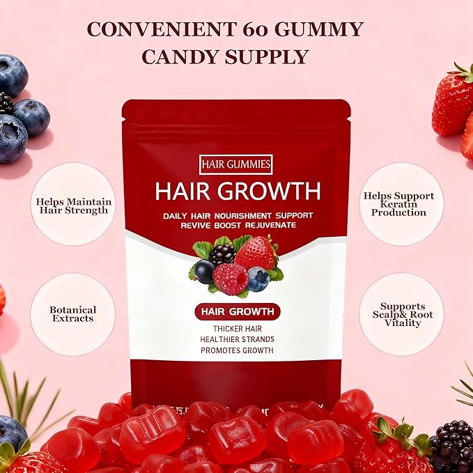 Lumin Hair Growth Gummies Hair Growth Gummies for Black WomenSupports Thicker Stronger &amp Healthier-Looking Hair – Mixed Berry Flavor 60 Gummies (2Bag)