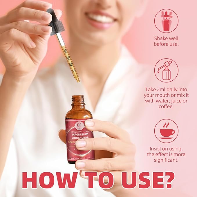 Magnesium Glycinate Liquid Drops with Chamomile Hawthorn &amp Ginger for Stress Relief and Digestive Comfort Fast Absorption Non-GMO Vegan Formula Sugar Free Strawberry Flavor 2 Fl OZ