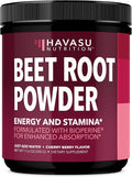 Organic Beet Root Powder with Vitamin B12 &amp Coryceps - Nitric Oxide Supplement - Beetroot Powder for Energy &amp Post Workout Recovery - Mix with Water or Smoothies Cherry Berry Flavor - 30 Serv