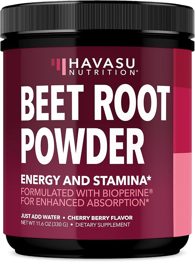 Organic Beet Root Powder with Vitamin B12 &amp Coryceps - Nitric Oxide Supplement - Beetroot Powder for Energy &amp Post Workout Recovery - Mix with Water or Smoothies Cherry Berry Flavor - 30 Serv