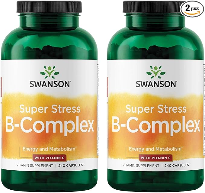 Swanson Super Stress B-Complex Energy and Wellness Supplement for Busy Adults Seeking Daily Vitamin B Support (240 Capsules 2 Pack)