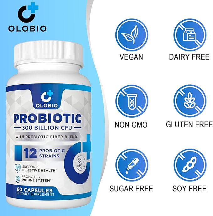 300 Billion CFU Probiotic 12 Strains with 3 Organic Prebiotics Probiotics for Women and Men Daily Supplement for Digestive Immune Gut &amp Bloating Health Shelf Stable Vegan 60 Counts