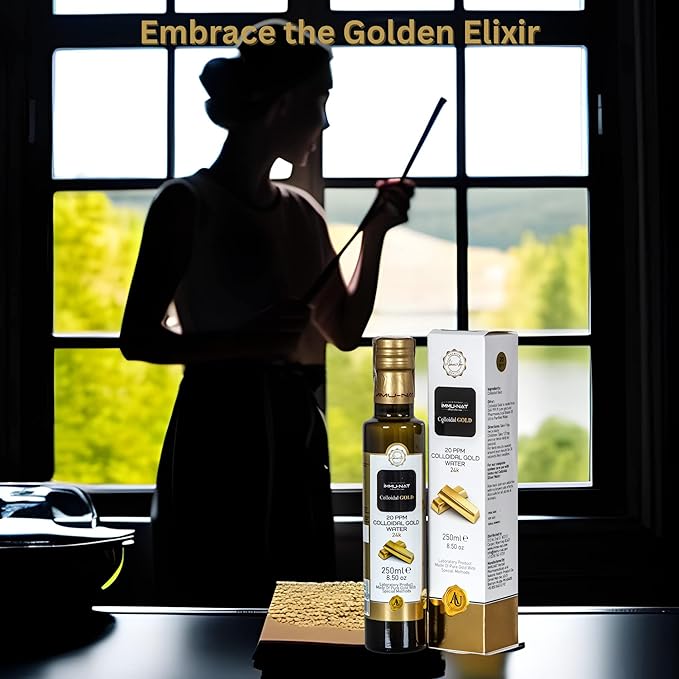Colloidal Gold Water 24K Pure Liquid 20PPM (8.5oz) Mineral Supplement for Enhanced Cognitive Function Focus Creativity Calmness Sleep Aid - Pineal Gland Decalcification
