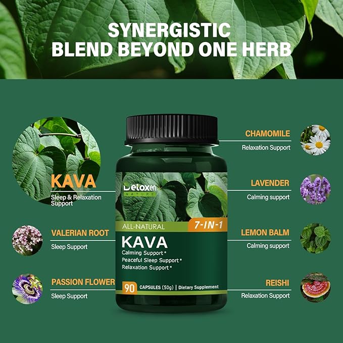 100% Pure Herbal Capsules Kava Extract for Calming Support Peaceful Sleep Support &amp Relaxation Support. 90Capsules