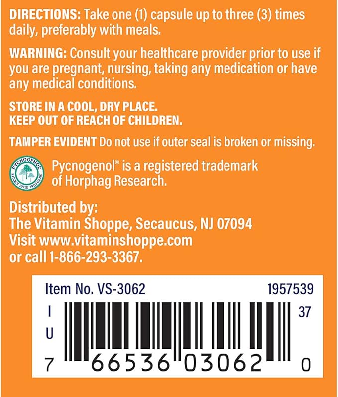 The Vitamin Shoppe Pycnogenol 50mg Antioxidant that Supports Cardiovascular (90 Capsules)