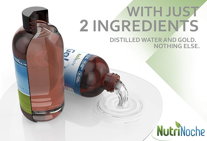 Colloidal Gold Liquid Organic Supplement by Nutrinoche - 100% Pure Nano Gold Mineral - Supports Mental Clarity Focus &amp Relaxation - 8 oz Bottle - Vegan Gluten-Free - Crystalline - 30 ppm