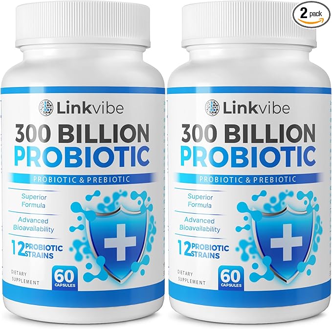 Probiotic 300 Billion CFU - 12 Strains with Organic Prebiotics for Digestive &amp Gut Immune Bloating Health - Probiotics for Women and Men - Daily Dairy Free Shelf Stable - 120 Counts