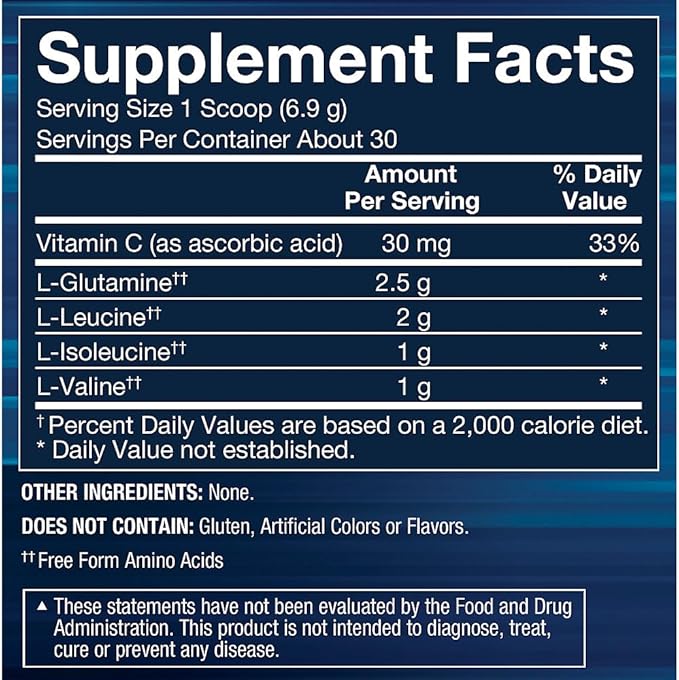 BodyTech BCAA + Glutamine Powder with Vitamin C L Glutamine &amp More Essential Pre Workout or Post Workout Amino Acids for Men &amp Women Unflavored 7.3 Oz 30 Servings