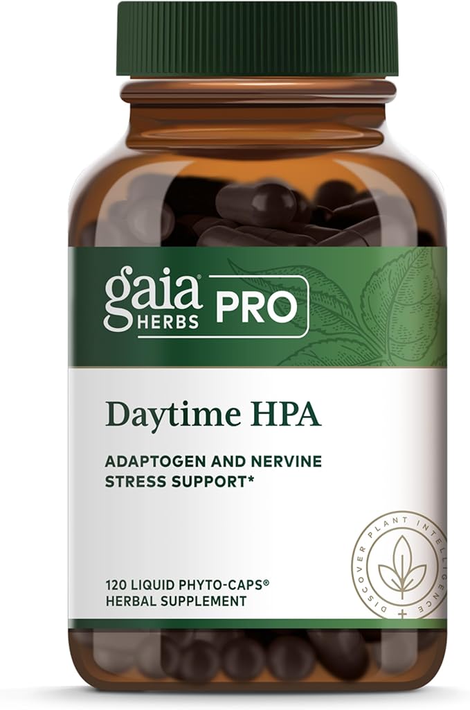 GAIA HERBS PRO Daytime HPA - Adaptogen Support Supplement - Nervous System Support Supplement with Olive Oil &amp Rhodiola* - Vegan Gluten-Free Soy-Free - 120 Liquid Phyto-Caps (60 Servings)