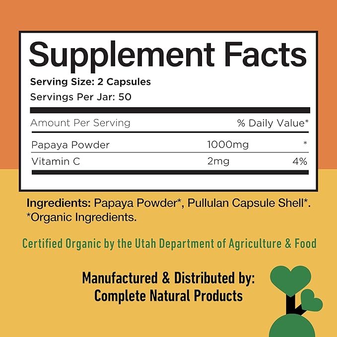 Complete Natural Products Organic Papaya Enzymes 100 Capsules &amp Digestive Enzymes 100 Capsules Bundle