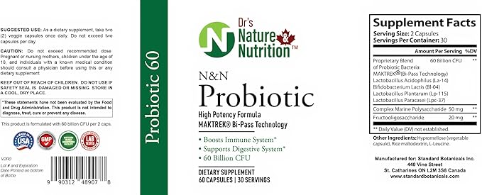Dr's Nature &amp Nutrition Probiotic 60 Billion CFU with Clinically Studied Strains for Digestive &amp Immune Support - 60 Veggie Capsules