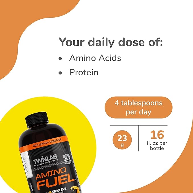 Twinlab Amino Fuel - Pre-Workout and Post-Workout Energy Drink &amp Supplement -16 fl oz Orange Rush