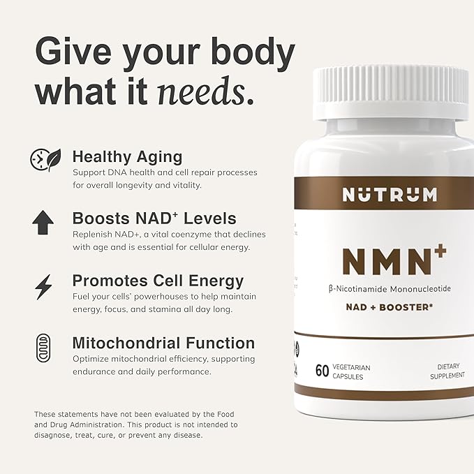 NMN NAD+ Supplement – Extra Strength Longevity &amp Cellular Energy Booster – Supports NAD+ Levels Healthy Aging Focus &amp Metabolism – Third Party Tested for Purity – Made in USA 1 Month Supply