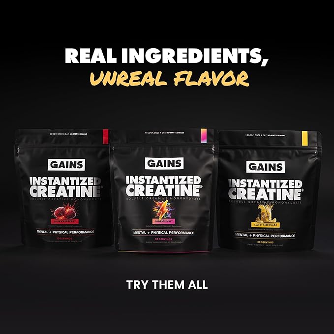 Gains in Bulk Instantized Creatine Monohydrate for Men &amp Women Soluble Pre Workout Powder Supports Muscle Building Strength and Performance Bodybuilding Supplements Sweet Lemonade 30 Serving