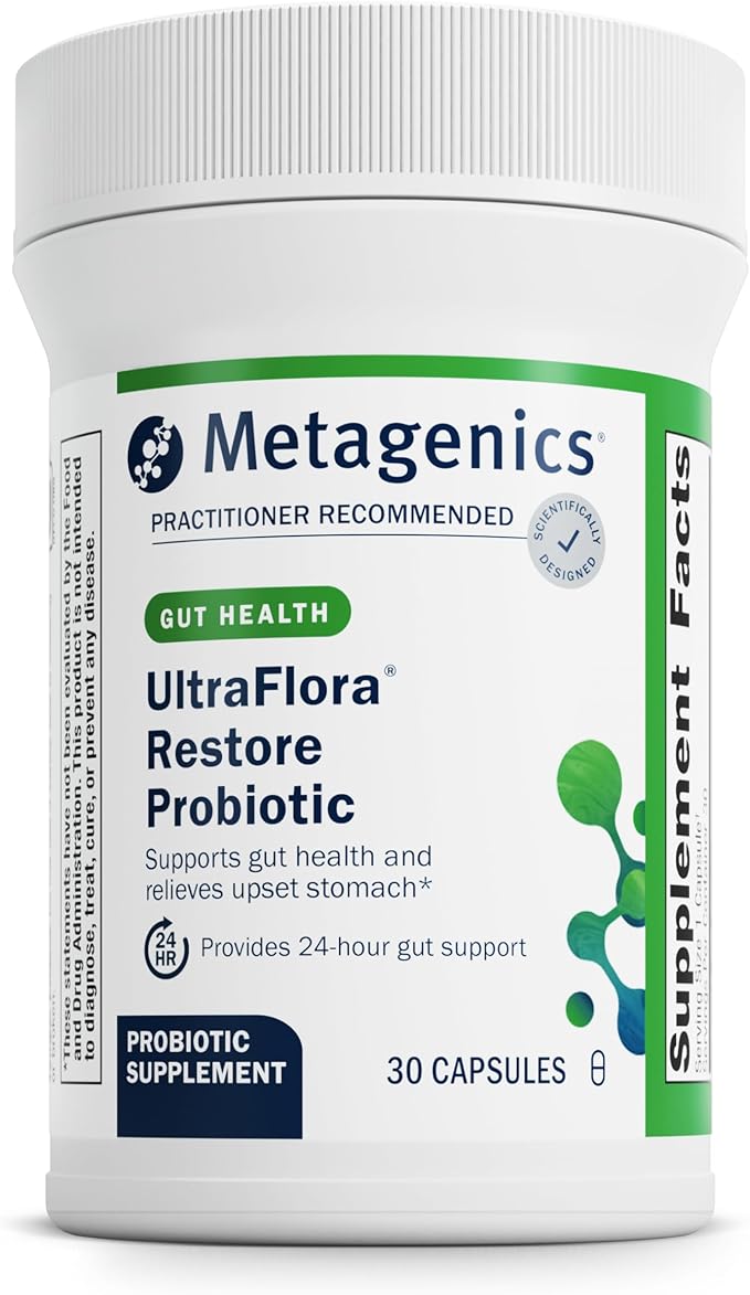 Metagenics UltraFlora Restore Probiotic - 20 Billion CFU - Relief for Occasional Loose Stools* - Supports Gut Health* with Clinically Tested Lactobacillus &amp Bifidobacterium Strains* - 30 Capsules