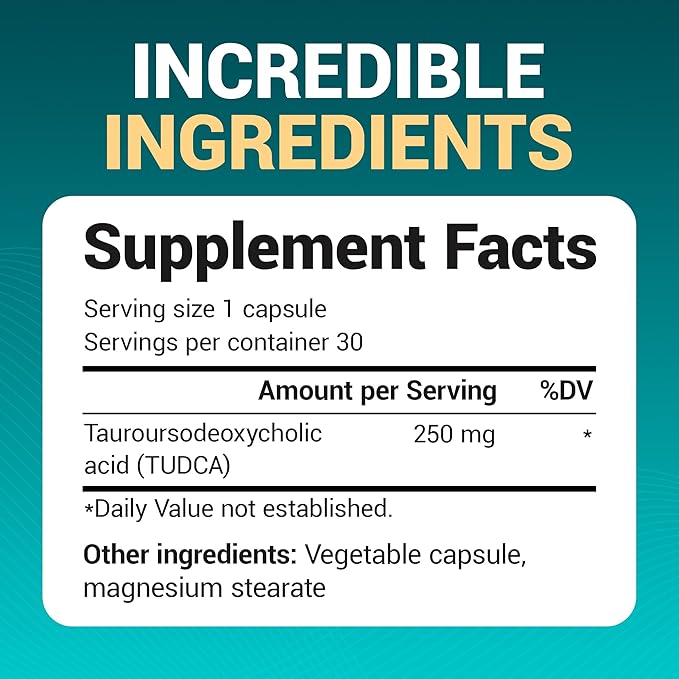 Dr. Berg TUDCA Supplement (Tauroursodeoxycholic Acid) - Powerful Formula for Liver Health Bile Flow Gallbladder Support and Digestive Health* - 30 Capsules