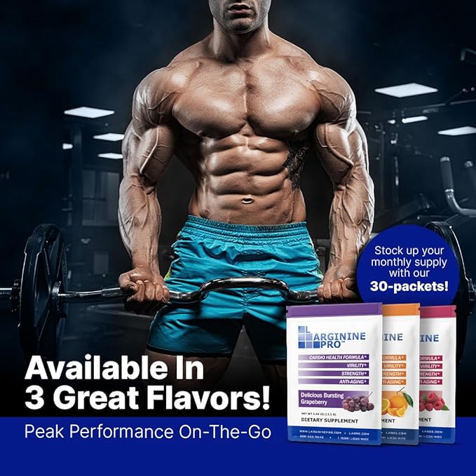 L-ARGININE PRO Supplement Powder | 30 Packets Single Serve Travel Size | 5500mg of L-arginine Plus 1100mg L-Citrulline Grape
