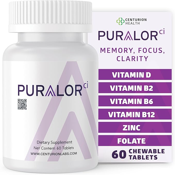 Centurion Puralor CI Brain Supplement for Memory and Focus with Folate NADH Vitamin B2 B6 and B12 for Teens and Adults 60 Tablets