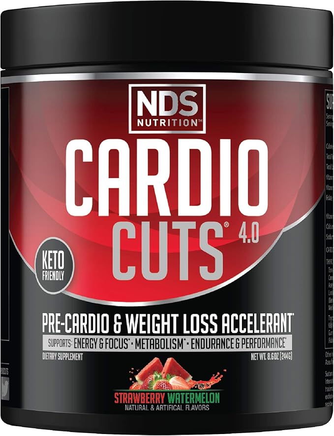 Cardio Cuts NDS Nutrition 4.0 Pre Workout Supplement - Advanced Weight Loss and Pre Cardio Formula with L-Carnitine CLA MCTs L-Glutamine and Safflower Oil - Strawberry Watermelon (40 Servings)