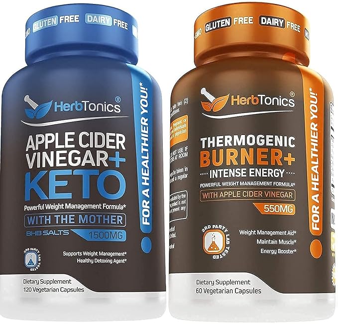 Herbtonics Apple Cider Vinegar + Keto BHB Formula - Digestion &amp Detox Support Appetite Control Supplement.