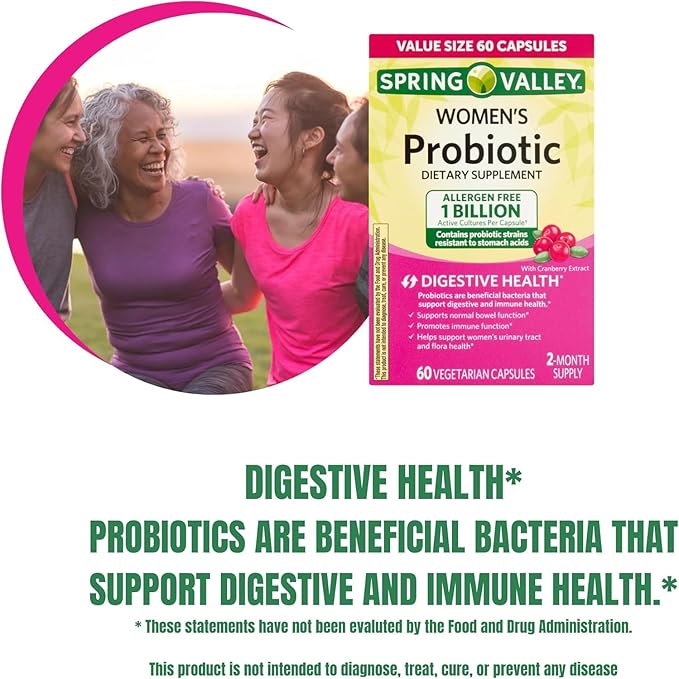 Probiotics for Women Capsules Dietary Supplement 1 Billion CFUs - Digestive Health by Spring Valley (60 Capsules - Pack of 1) VSL-Shops