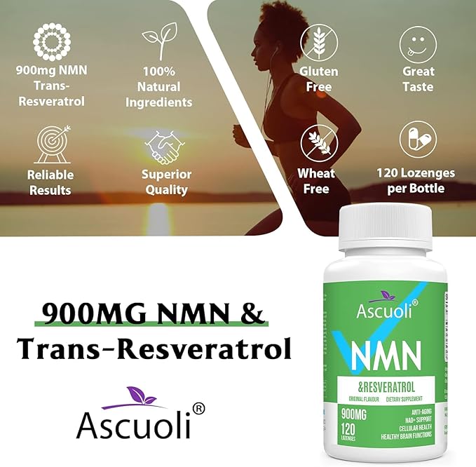 Sublingual NMN 500mg + Trans-Resveratrol 400mg 3-in-1 Advanced Formula 99% Pure NMN Resveratrol Supplement for Boost* NAD Cell Immune Energy &amp Muscle Anti-Aging 120 Lozenges 120-Day Supply