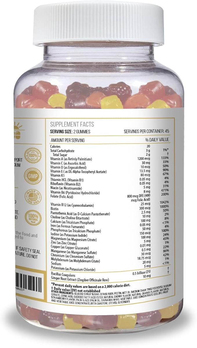 ACTIF Organic Bariatric Gummies with 25+ Organic Vitamins and Minerals for Bariatric Surgery Advanced Formula – Non GMO 90 Count