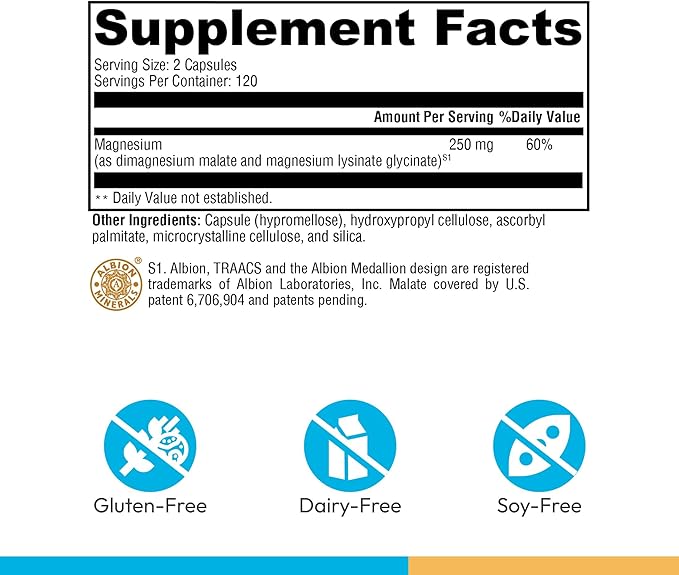 XYMOGEN OptiMag 125 - Magnesium Glycinate &amp Malate - Muscle &amp Nervous System Support - Gentle Daily Magnesium - 240 Capsules