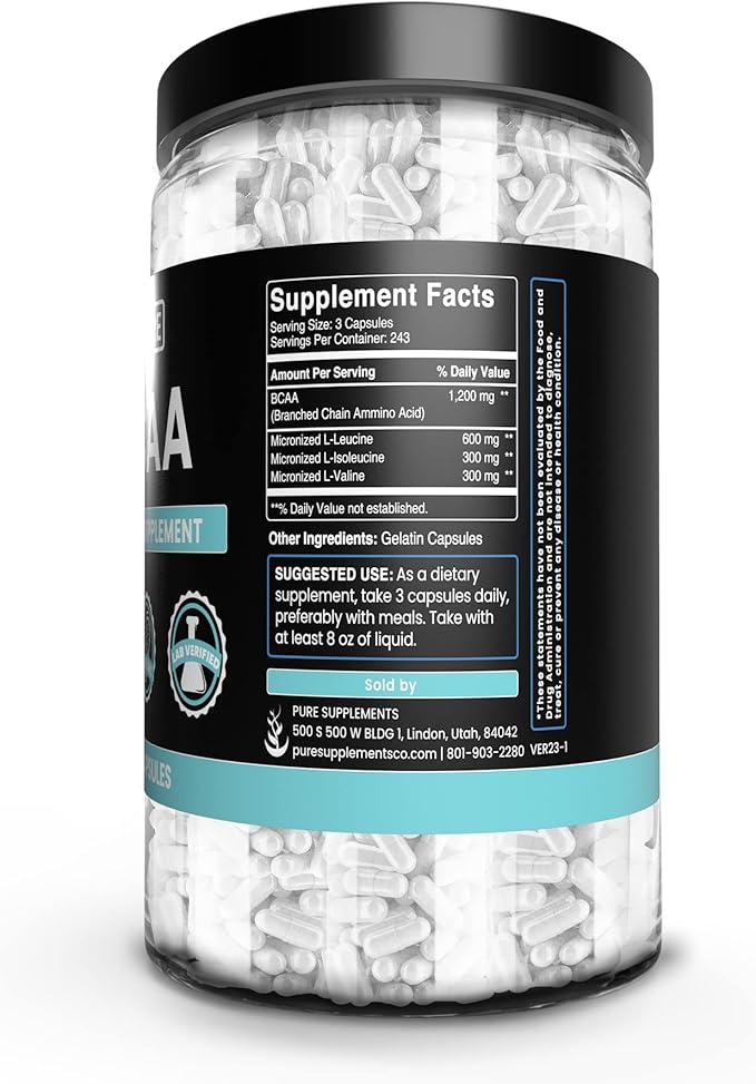 Pure Original Ingredients BCAA (730 Capsules) No Magnesium Or Rice Fillers Always Pure Lab Verified