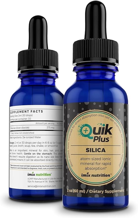 QuikPlus Liquid Mineral Supplement for Adults – Vegan Gluten-Free All Natural Highly Bioavailable – 2 oz Bottle (Silica)