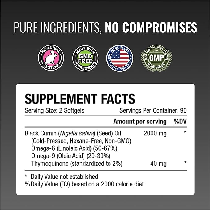 Approved Science Black Seed Oil - Cold Pressed Nigella Sativa - Boost Immunity Respiratory Cognitive and Digestive Health - 2% Thymoquinone - 1 Bottle - 180 Softgels - Made in The USA