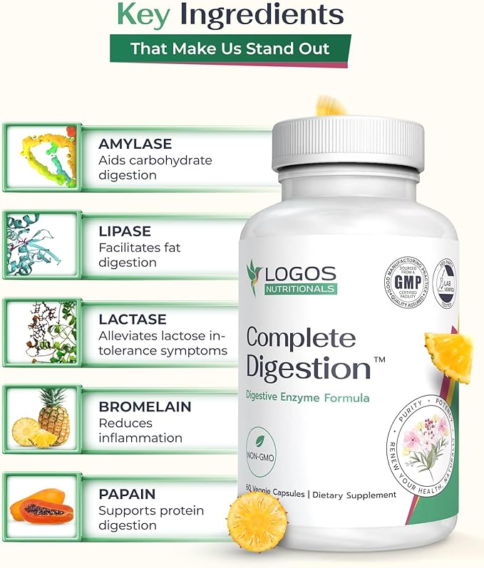 Vegan Digestive Enzymes Capsules for Digestive Health - Support Gut Health for Women and Men Super Enzymes Support Immunity and Alleviate Inflammation - Non-GMO 60 Capsules