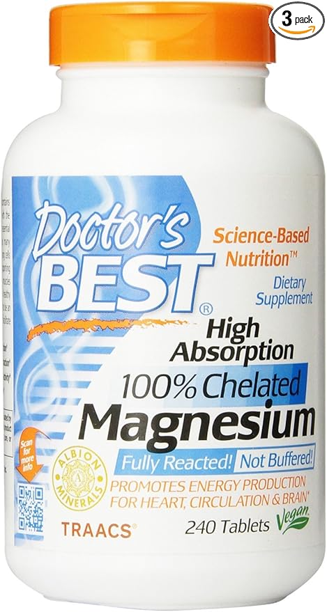 Doctor's Best High Absorption Magnesium (100 Mg Elemental) - 240 ct (Pack of 3)