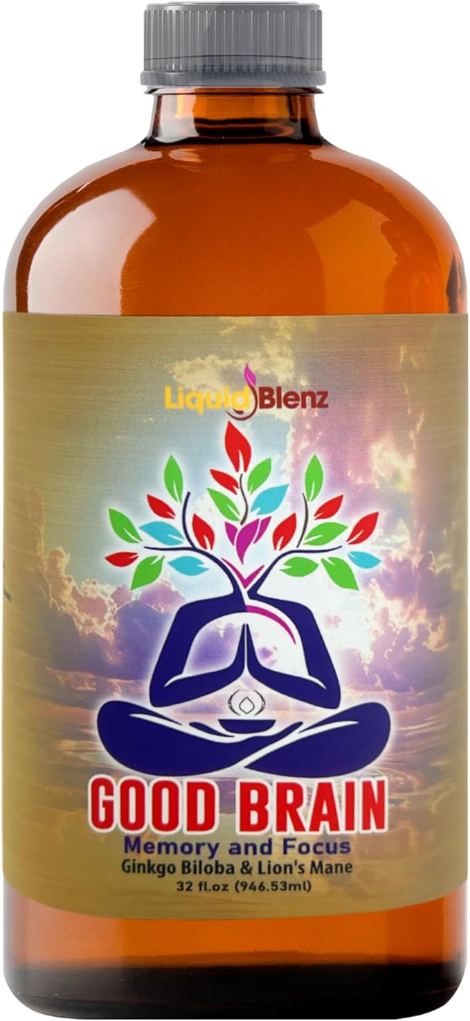LiquidBlenz Good Brain Tonic Herbal Brain Health Support Drink 16 oz Liquid Botanical Blend with Ginkgo Lion’s Mane &amp Adaptogens – Natural Focus &amp Clarity Tonic