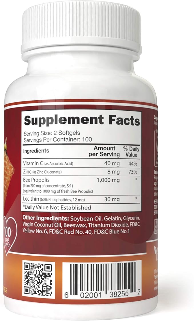 Super Bee Propolis Complex with Vitamin C Zinc &amp Lecithin (200 Capsules)