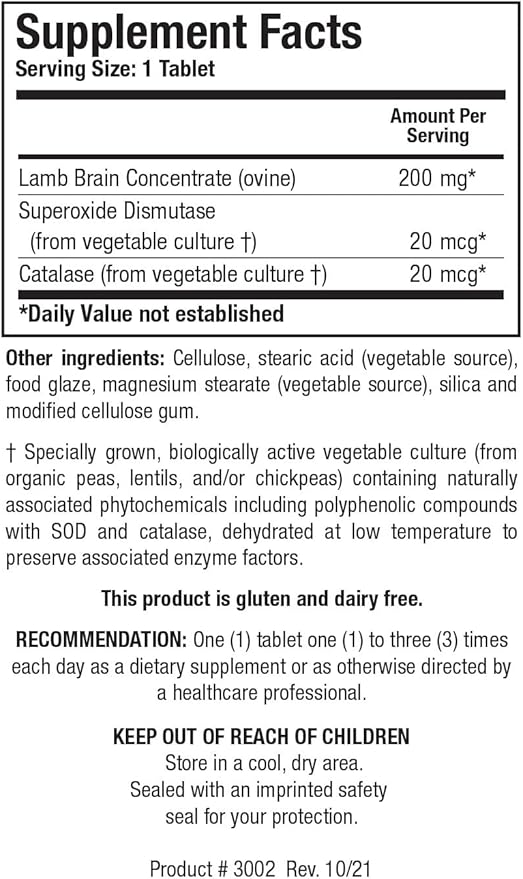 Biotics Research Cytozyme B Supports Brain Health. Raw Lamb Brain Improves Memory Supports Mental Clarity and Acuity Potent Antioxidant Activity SOD Catalase 60 Tablets