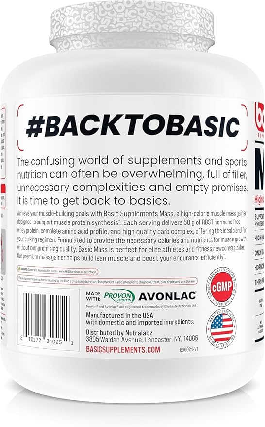 Mass Gainer Protein Powder Supports Muscle Growth &amp Recovery 50g Protein 190g Carbs 1030 Calories Gluten-Free RBST-Free No Artificial Colors
