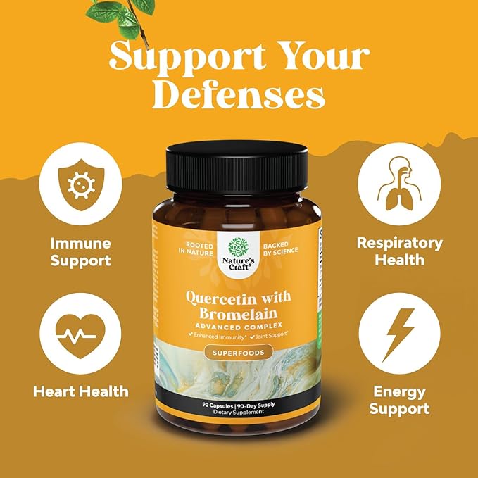 Bundle of Pure Quercetin with Bromelain Supplement + 500mg Capsules for Immune Support &amp Breathing and Vitamin D3 Gummies for Daily Wellness with 2000IU per Serving for Bone &amp Muscle Support