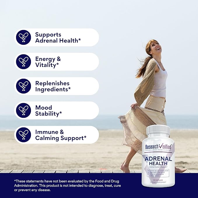 Research Verified Adrenal Support - 180 Capsules - Support Adrenal Gland Function Boost Energy Balance Cortisol - Mushrooms B Vitamins Bioflavonoids BioPerine