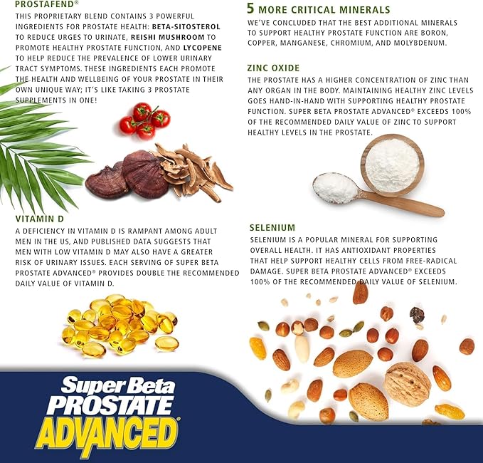 SUPER BETA PROSTATE Advanced – Promote Sleep Support Bladder Emptying. Prostate Support Supplement for Men's Health with Beta Sitosterol not Saw Palmetto. (240 Caplets 4-Pack)