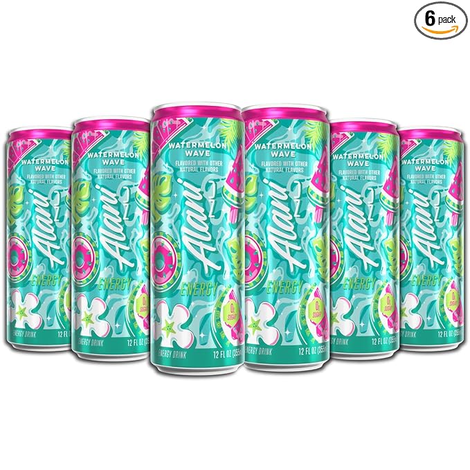 Alani Energy Drinks Watermelon Wave Sugar Free Low Calorie12 Fl Oz (6 pack)