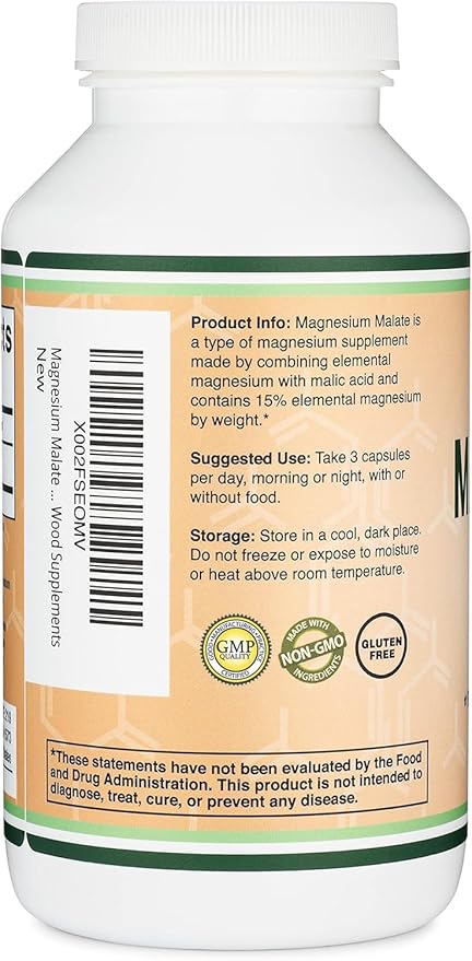 Magnesium Malate Capsules (420 Count) - 1500mg Per Serving (Magnesium Bonded to Malic Acid) Third Party Tested Vegan Friendly Gluten Free by Double Wood Supplements