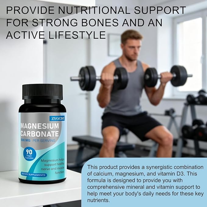 Magnesium Carbonate 500mg 90 Capsules | High Absorption Magnesium Supplement for Muscle Nerve &amp Digestive Support | Promotes Metabolism &amp Overall Health | Vegan Non-GMO Gluten Free (01)