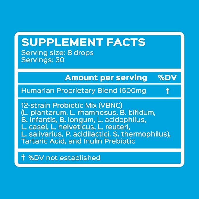 Probonix Humarian Liquid Probiotics for Adults - 12-Strain Probiotic Drops to Fortify Gut Health Immunity and More - 30-Day Supply - Delicious Grape Flavor
